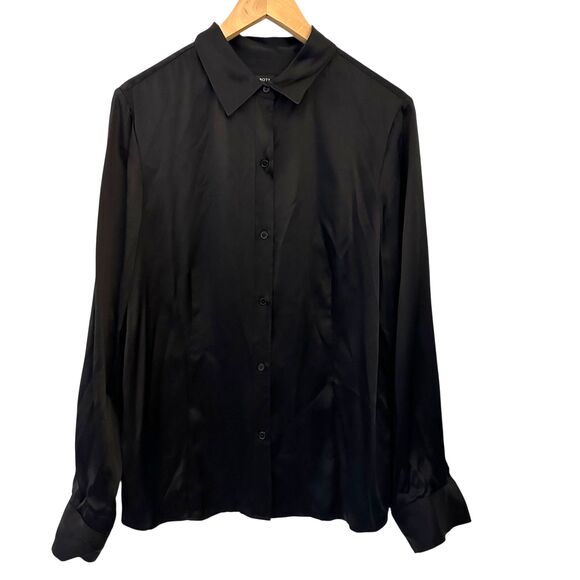 Talbots Black 100% Silk Shiny Button Up Long Sleeve Blouse Size M - Picture 1 of 6